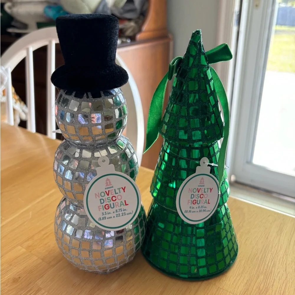Target Silver Snowman and Green Tree Novelty Disco Figural Decor
